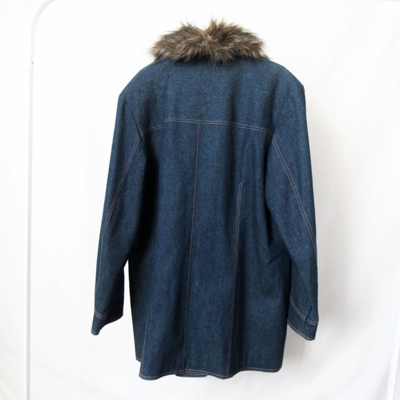 VINTAGE 70S Denim Jacket with Faux Fur Collar Dark Blue Wash Size Large - Picture 10 of 12